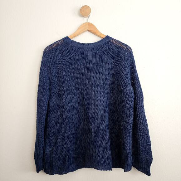 J. Crew Navy 100% Linen Open Knit Relaxed Fit Beach Sweater Cover Up - Picture 8 of 8
